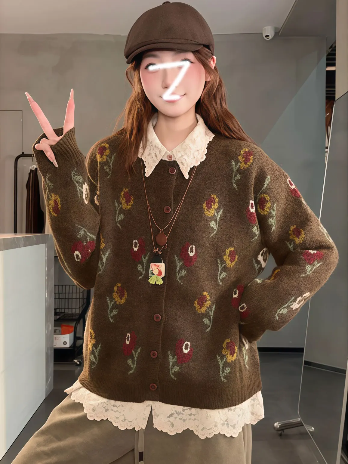 

Ретро-кардиган с цветочной вышивкой, круглым вырезом и открытым передом, женский, осенне-зимний, свободный, стройнящий, универсальный, мягкий, вязаный, верхняя одежда