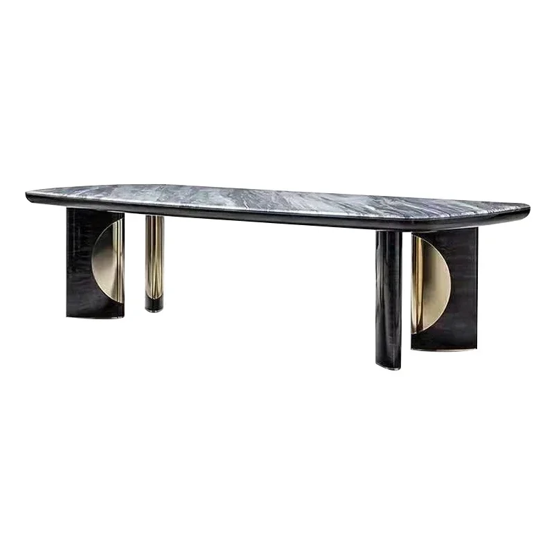 Mesa de comedor y silla rectangular de mármol de lujo ligero, combinación de mesa de comedor con placa de roca italiana de alta gama para el hogar