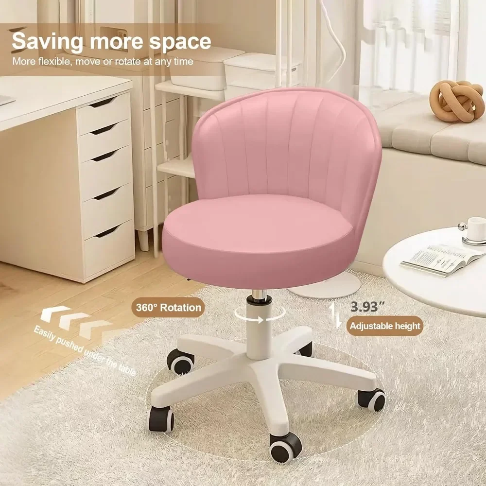 Round Rolling Desk Chair Armless Comfy Vanity Chair with Low PU Leather Backrest Adjustable Height Swivel Work Chair view 3