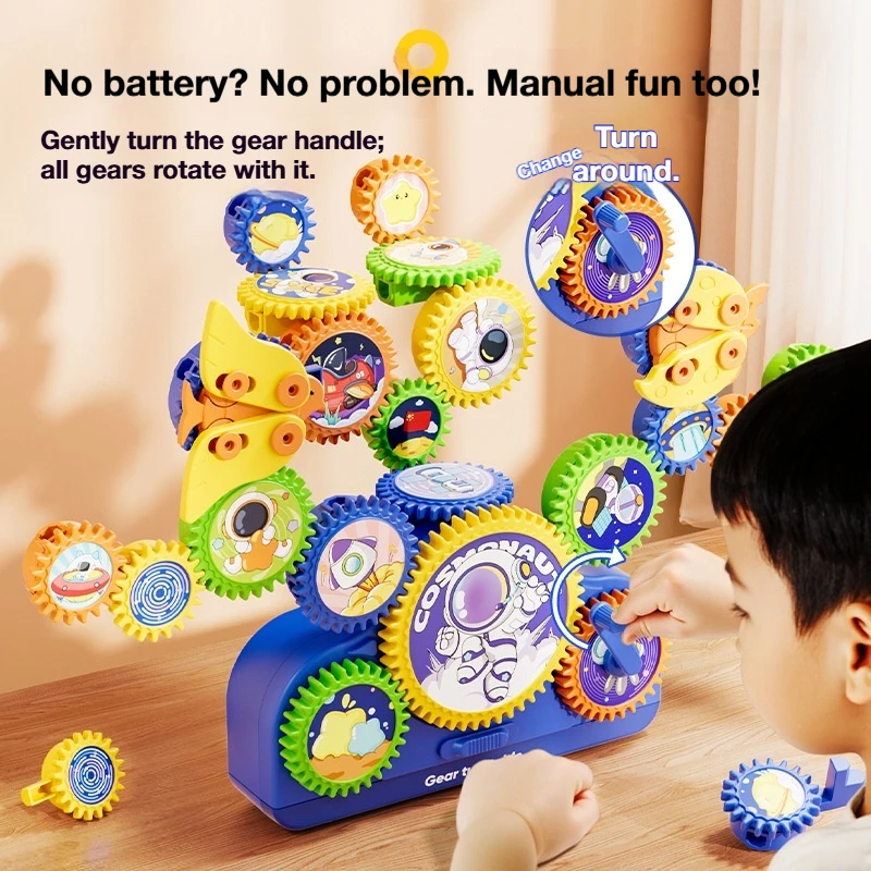 Elektrische tandwielbouwstenen DIY Veelzijdig educatief speelgoed met astronautenthema Binnen Speelcadeau voor ouders en kinderen voor kinderen van 3-6 jaar