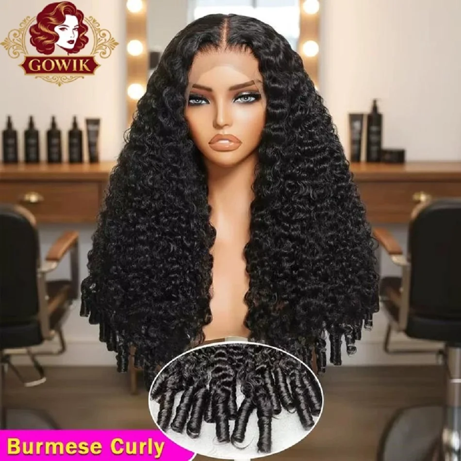 13x4 13x6 Raw Burmese Curly Lace Frontal Wig Haarwerk van Echt Haar, Voorgeplukt, 200-250 Density, Echt Haar, Spirale Burmese Krullen Haarwerk - afbeelding 2