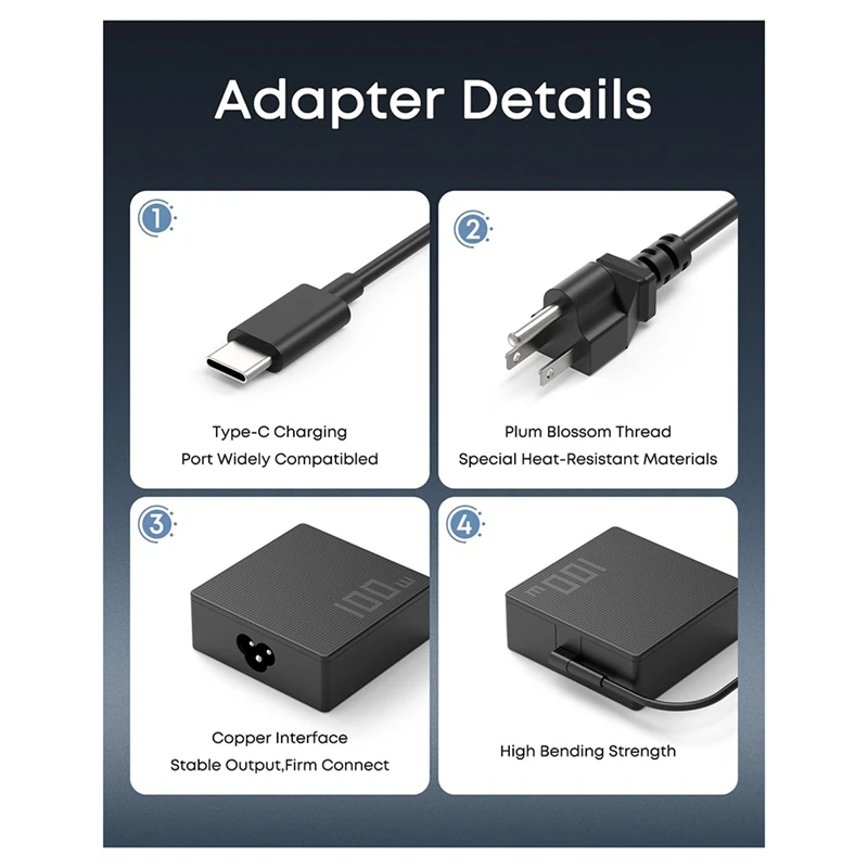 100W USB-C PD Fast Laptop Charger, Type C Power Adapter for for Ally, ZenBook & Chromebook US Plug  -Miuai】