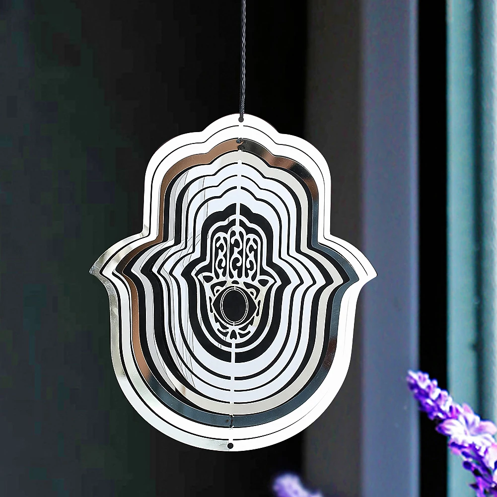 Fatima Hand Outdoor Garden Decoration Wind Spinner Balcony Crystal Wind Chimes Metal Home Wall Hanging Sun Catcher Decor Pendant