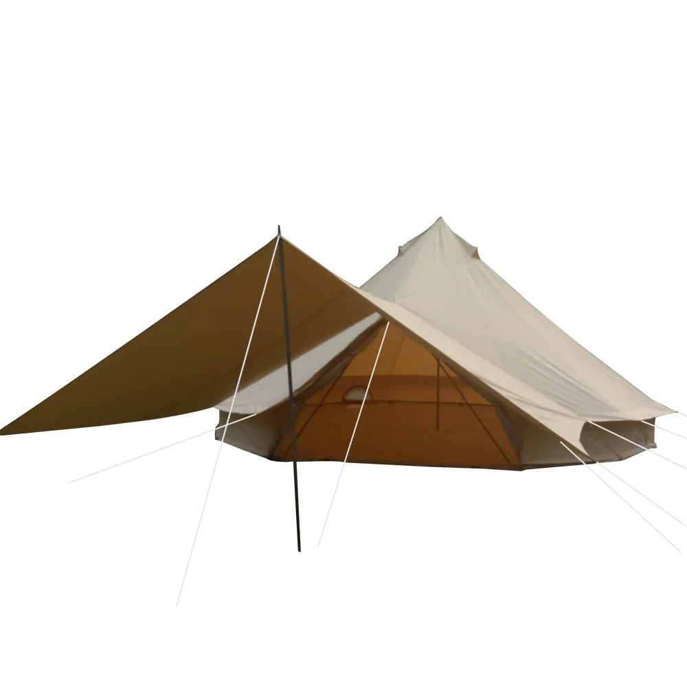 

Luxury glamping waterproof 5m cotton canvas heavy duty bell tent with awning