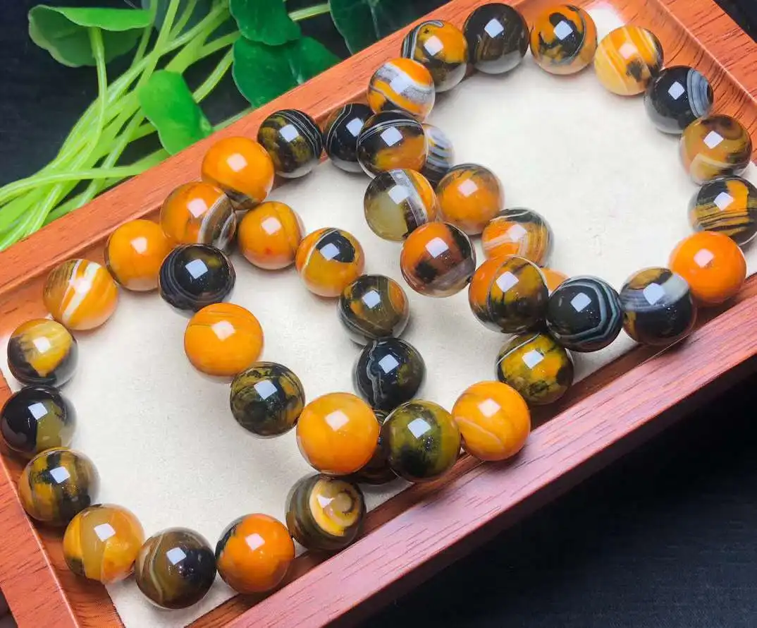 Natural Bumblebee Agates Onyx Stone Round  Beads Bracelets For Women Men Jewelry 8/10/12/14mm