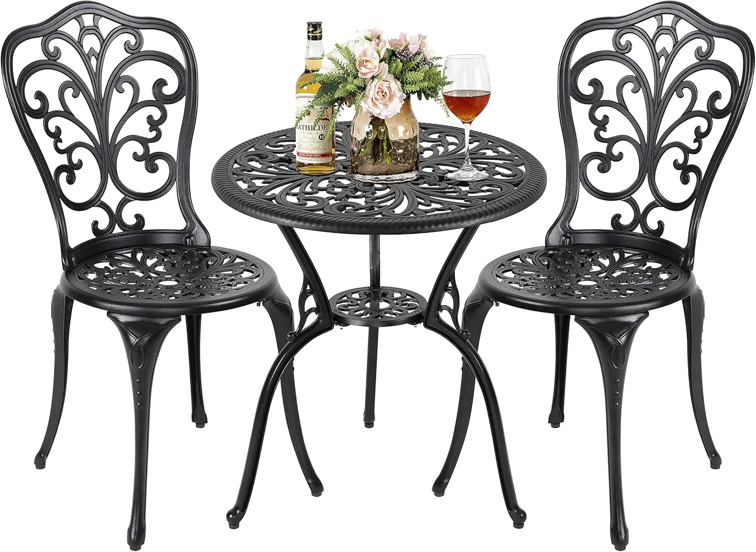 GARDEN 3 Piece Outdoor Bistro Table Set, All Weather Cast Aluminum Patio Bistro Sets Patio Table and Chairs Set of 2 with Umbrel