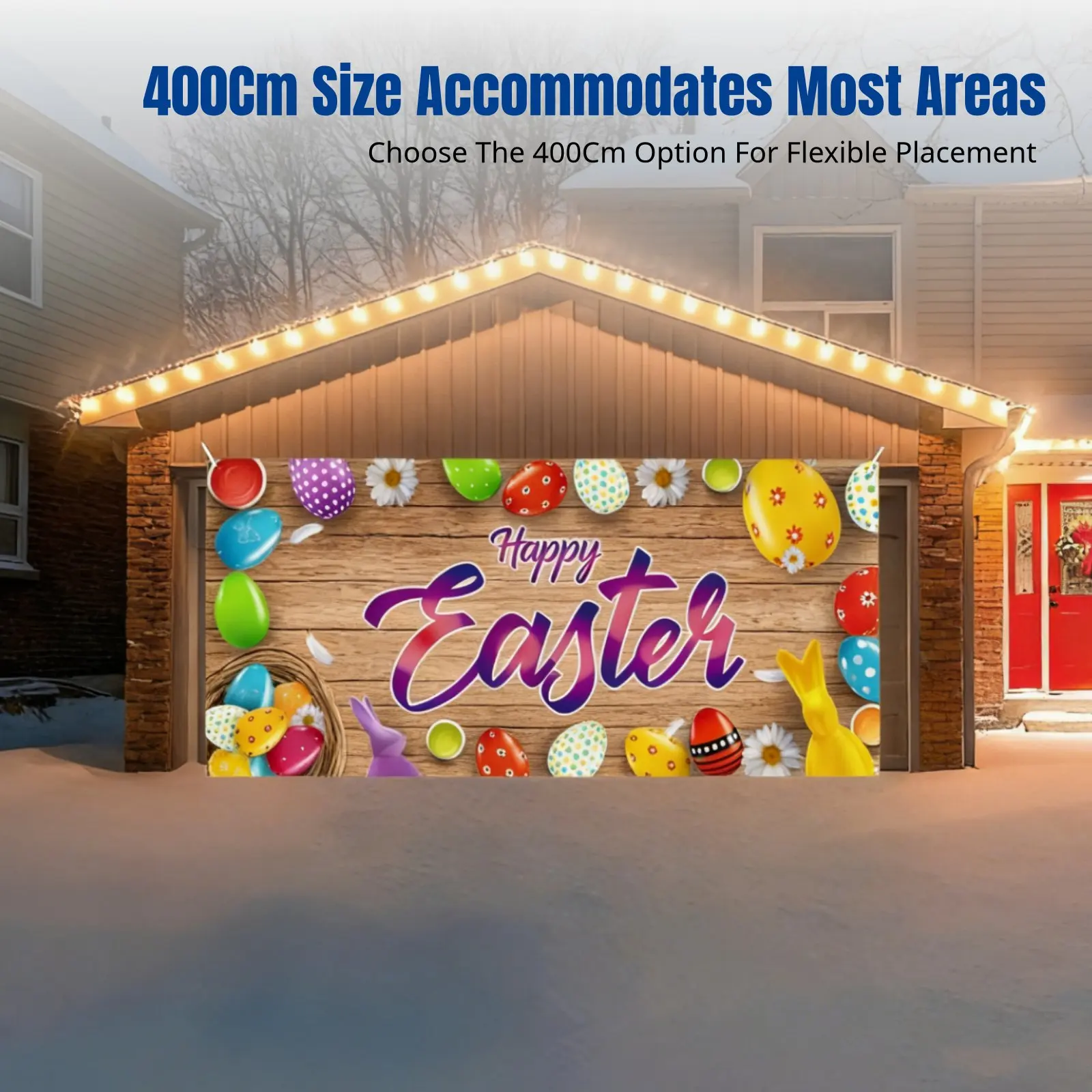 

Пасхальный флаг для гаражных ворот, уличный баннер, праздничное украшение для двора, полиэстеровый фон, овальное украшение с мультяшным кроликом, случайный дизайн