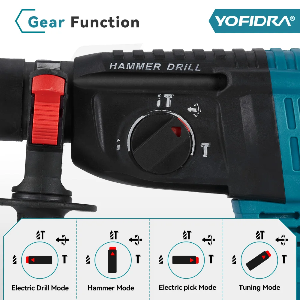 YOFIDRA 26MM Brushless Electric Hammer Drill 1680W Multifunctional Cordless Screwdriver Power Tool For Makita 18V Battery Pin