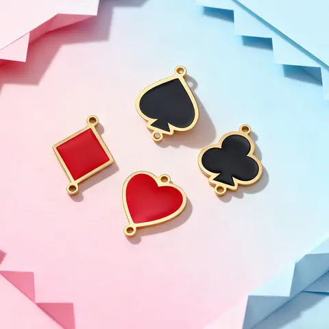 EUEAVAN 1pc Poker Playing Cards Spade Heart Club Diamond Charms Stainless Steel Pendant for Jewelry Making DIY Accessories