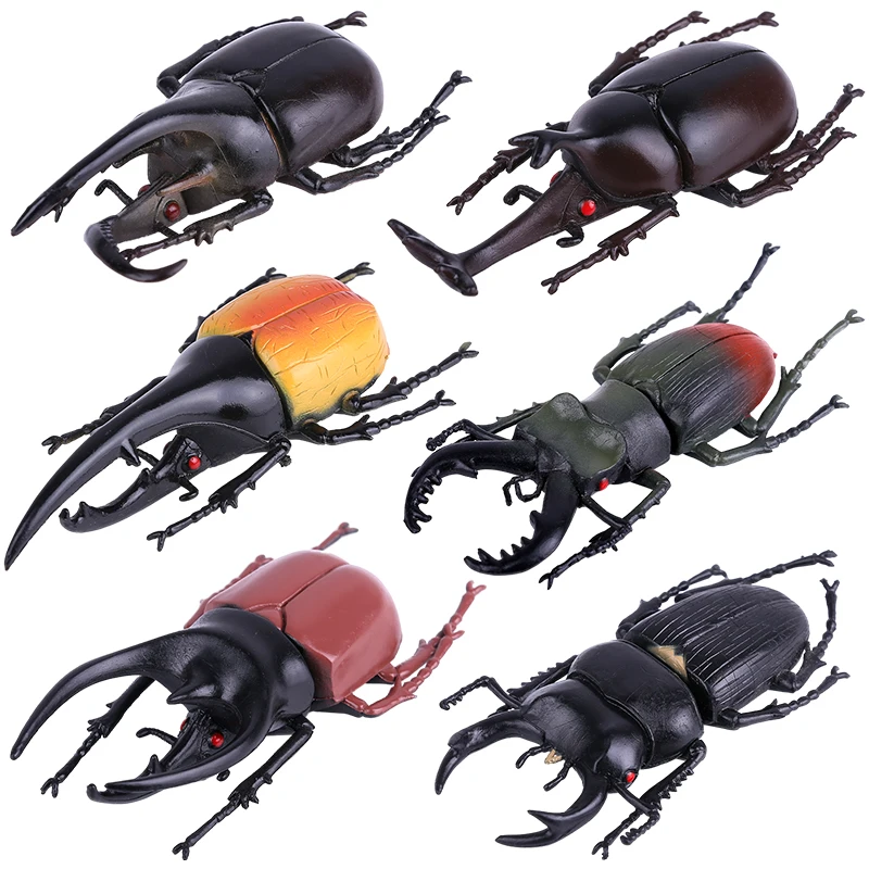 Simulation Beetle Model Toy , Funny Animal, Horned, Soft Insects, Science Teaching Props, Educational Toys, 5 Pcs per Set