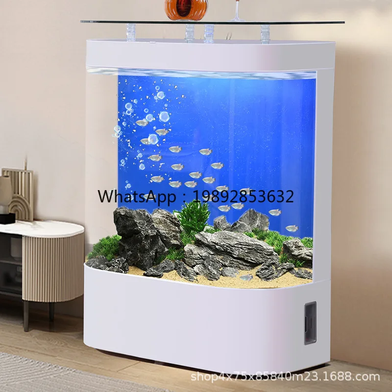 YFY Large Curved Goldfish Tank Living Room Medium Household Glass Wall-Mounted Floor-Standing Ecological Lazy Aquarium