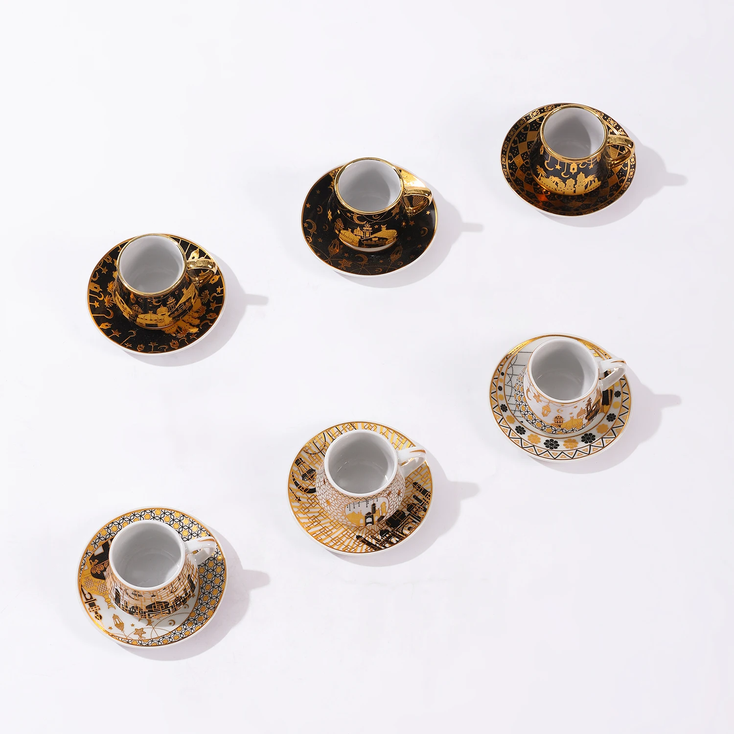 6 Ceramic Coffee Cups and Saucers Set Duplex French Afternoon Tea Ceramic Espresso Cups