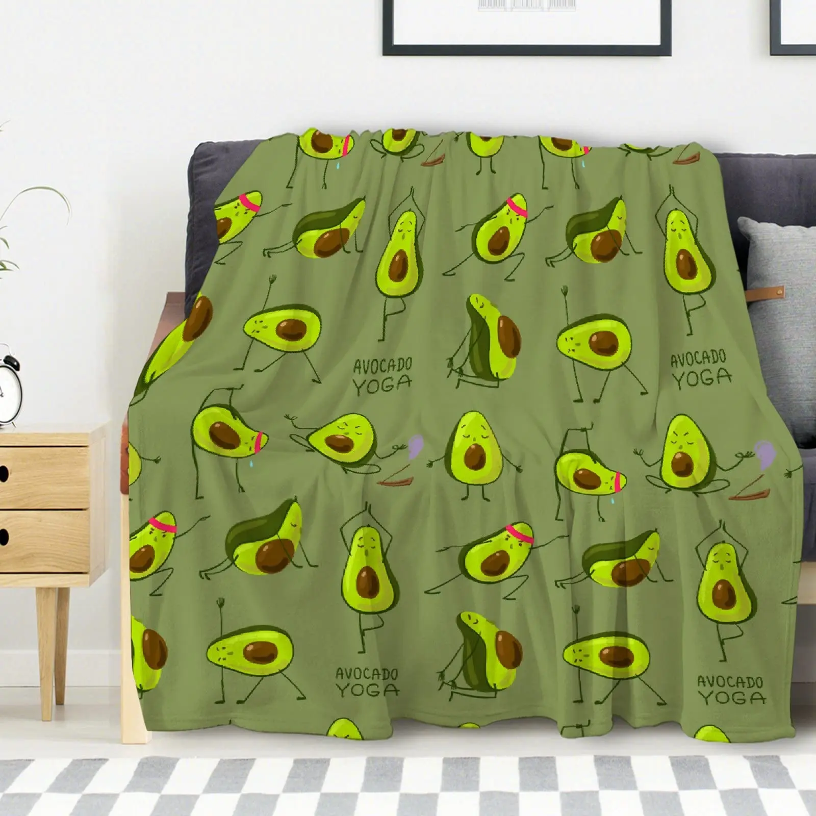 

Avocado Cartoon Pattern Cute Throw Blanket Green Fruit King Queen Size for Bed Sofa Couch Super Soft Warm Kawaii Flannel