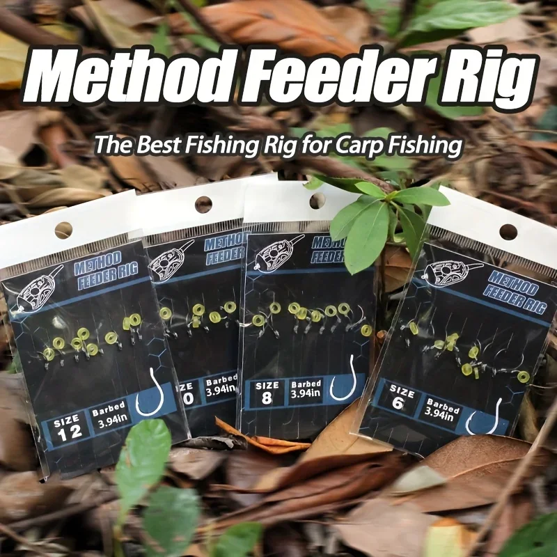 8er/16er-Set Method Feeder Hair Rigs, 10cm/4in Angelschnur mit Widerhaken-Karpfenhaken und Pellet-Gummiband