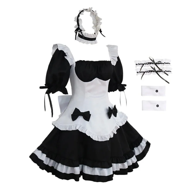 Cosplay Costume anime maid lolita dress black white maid waiter apron dresses uniform girls women party stage costumes