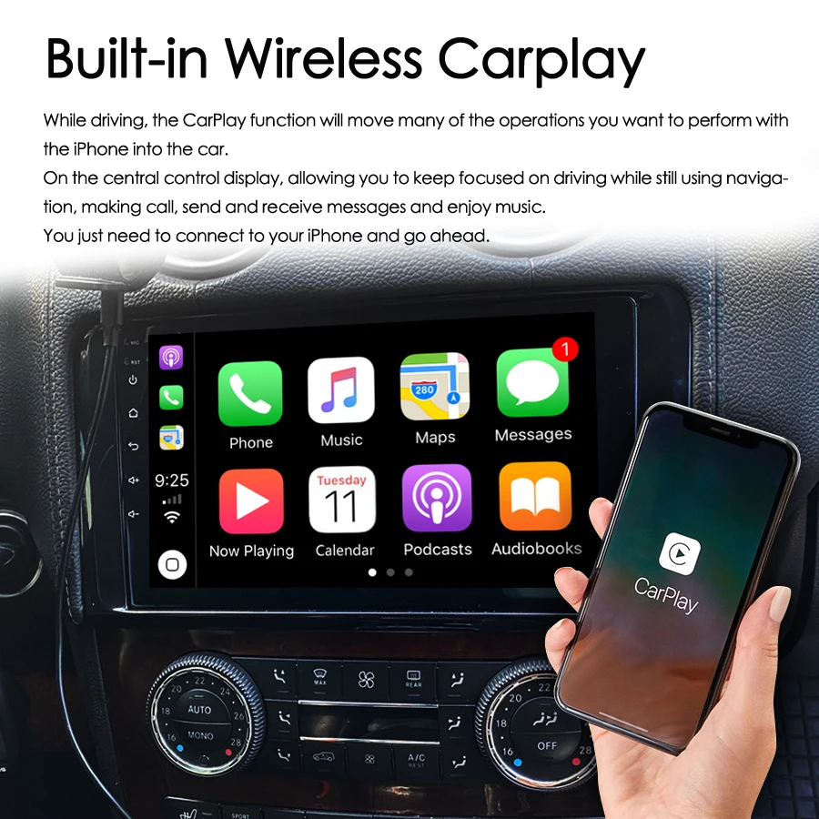 8 ГБ + 128 ГБ AI Voice Беспроводная автомобильная радиосистема CarPlay для Mercedes Benz ML GL W164 ML350 ML500 GL320 X164 ML280 GL350 GL450 GPS