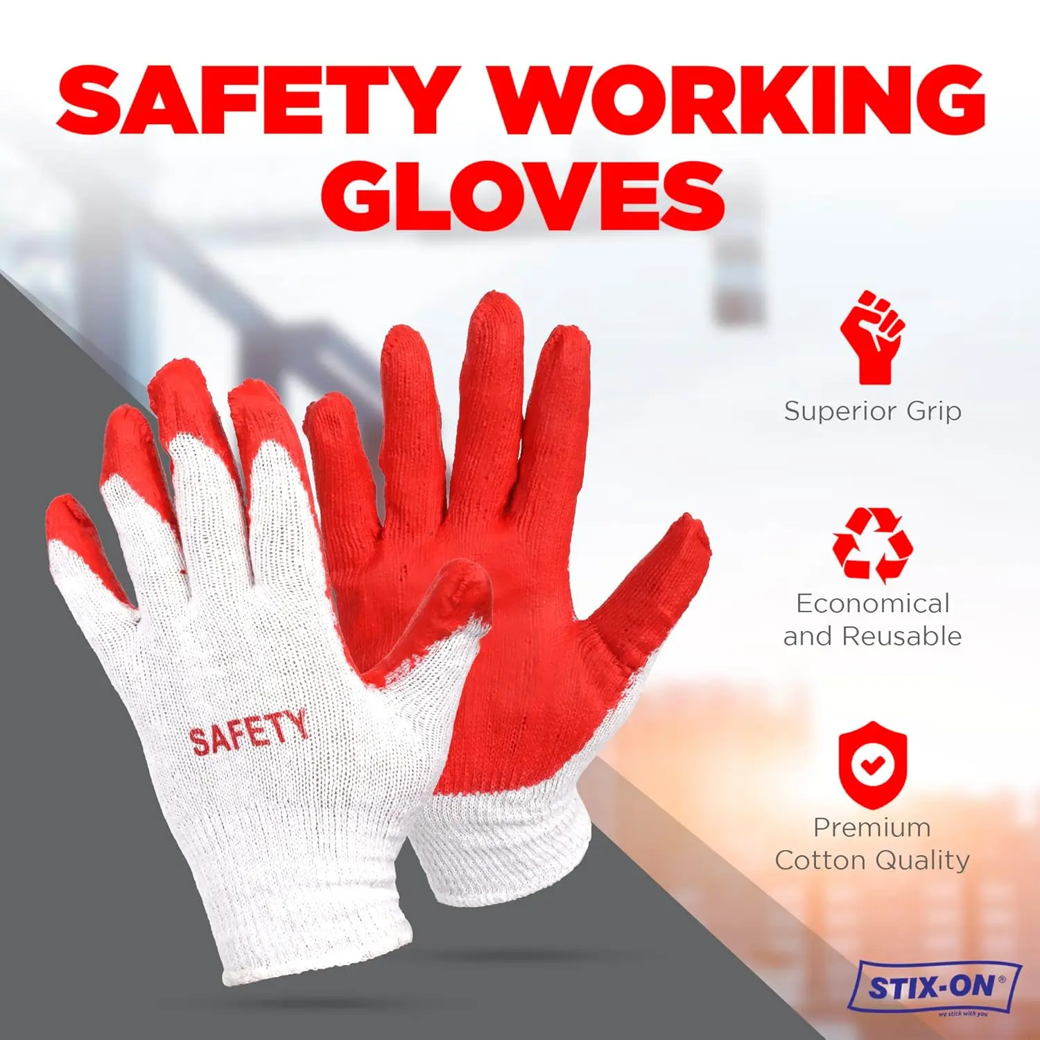 Non-Slip 300 Pairs Red Latex Cotton Multi-Purpose Work Gloves- Nitrile Dipped & Rubber Palm Coated for a Firm Grip- Heavy Duty P