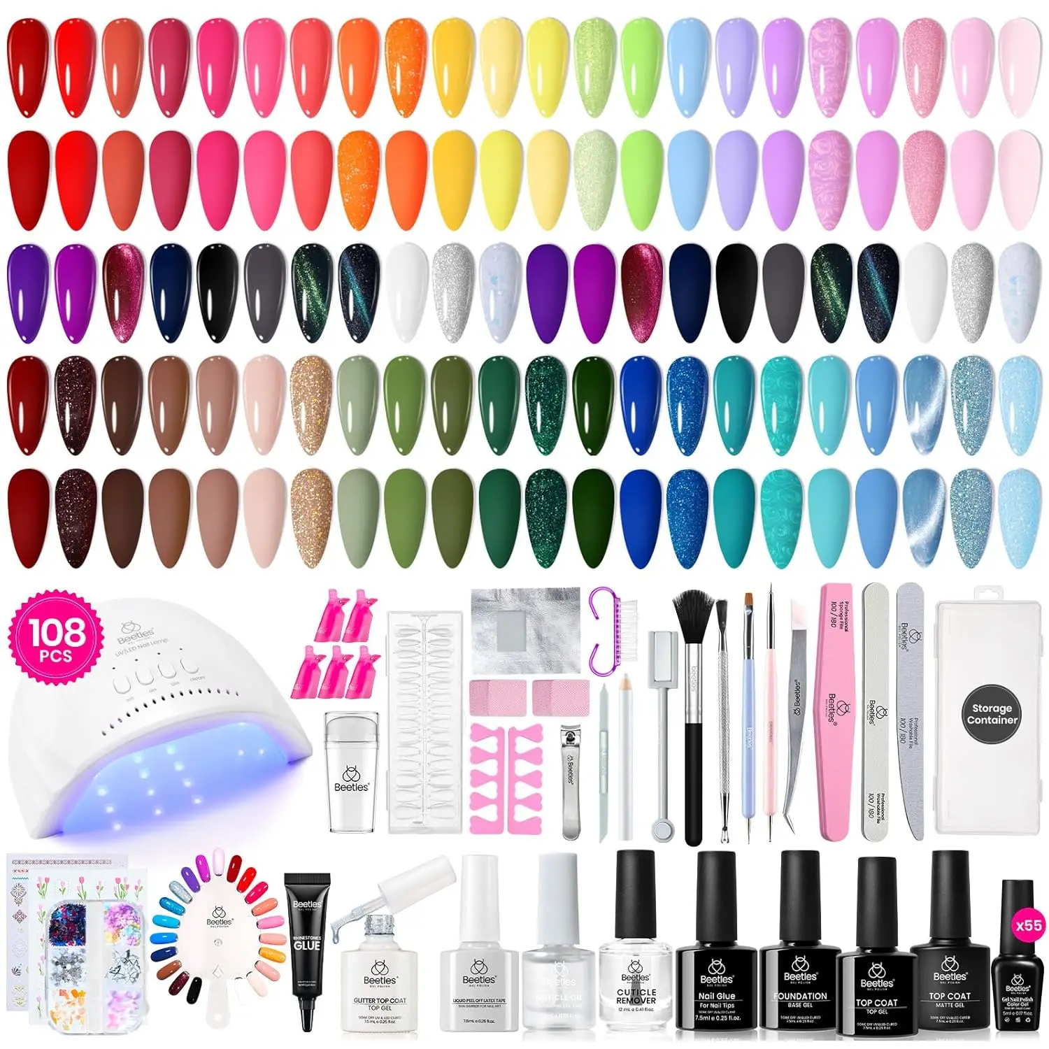 

108 PCS Gel Nail Polish Kit with UV Light, 55 Colors Set Including Base, Top Coats & Tools for DIY Manicure
