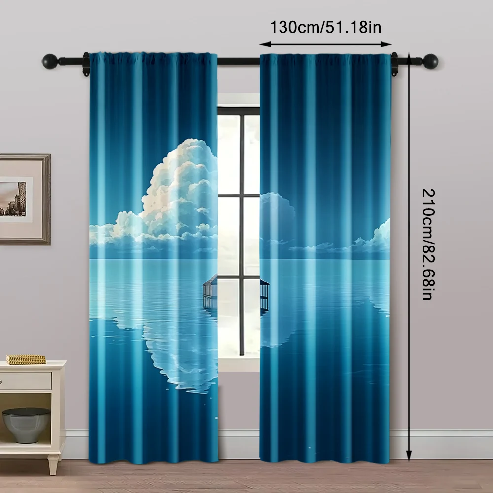 قطعتان من ستائر ستائر النظر إلى البرج على طريق البحر بوليستر قابل للغسل في الغسالة، بدون كهرباء لحفلة عيد الميلاد مثالية لـ #5