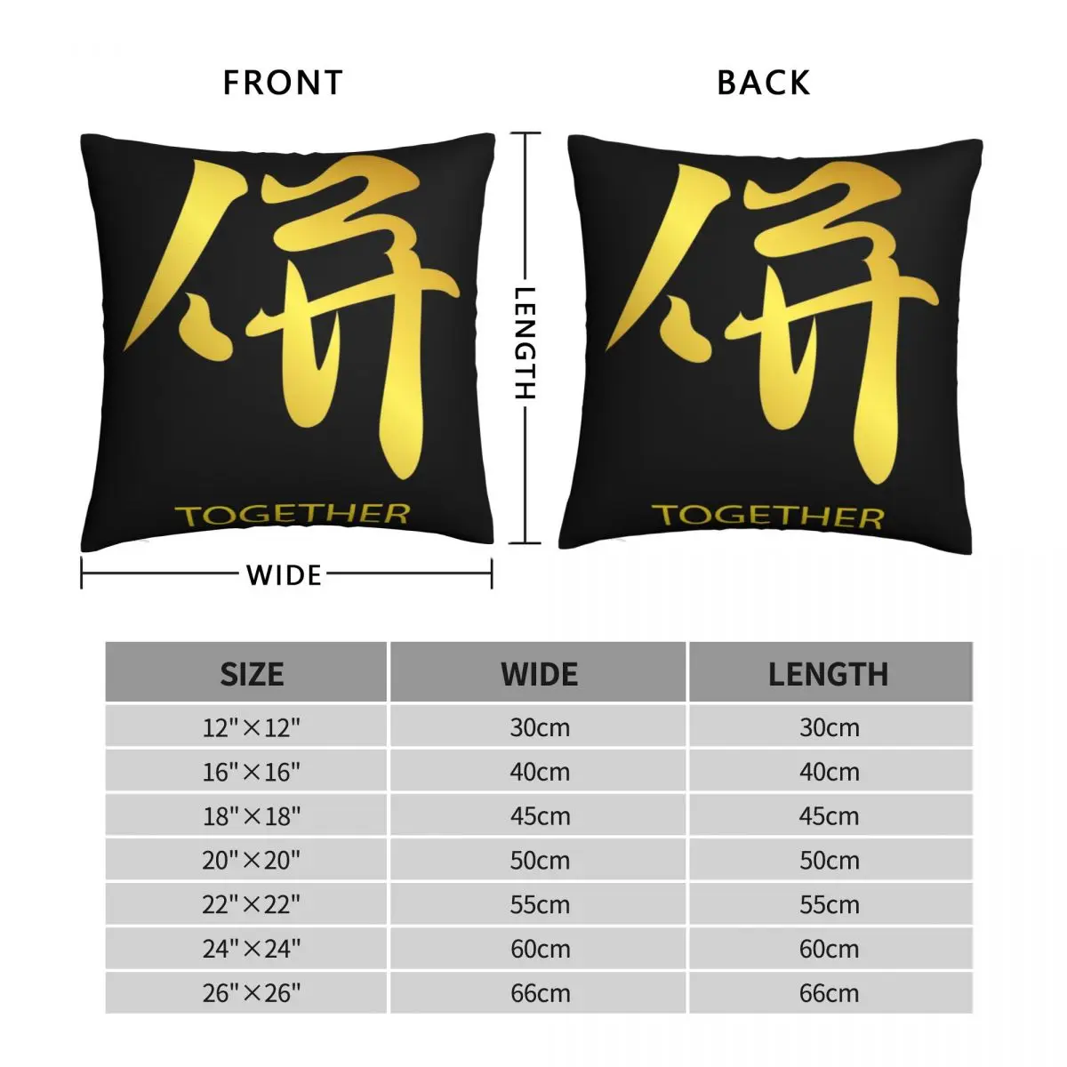 Japanese Kanji Symbol Together Square Pillowcase Polyester Pillow Cover Velvet Cushion Decor Comfort Throw Pillow for home sofa