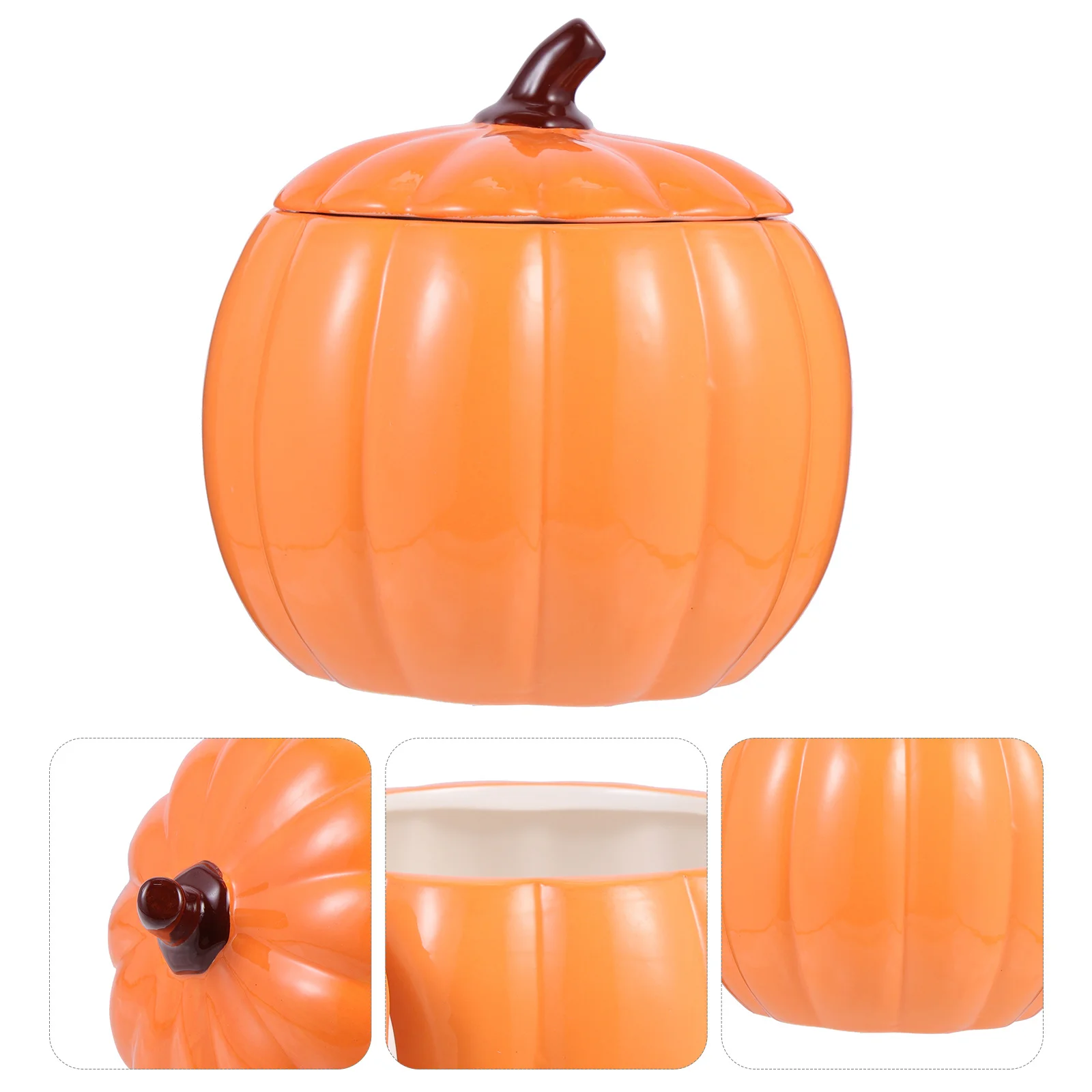 

Pumpkin Shaped Soup Jar Autumn Canister Fall Mug Halloween Candy Holder Bowl with Lid