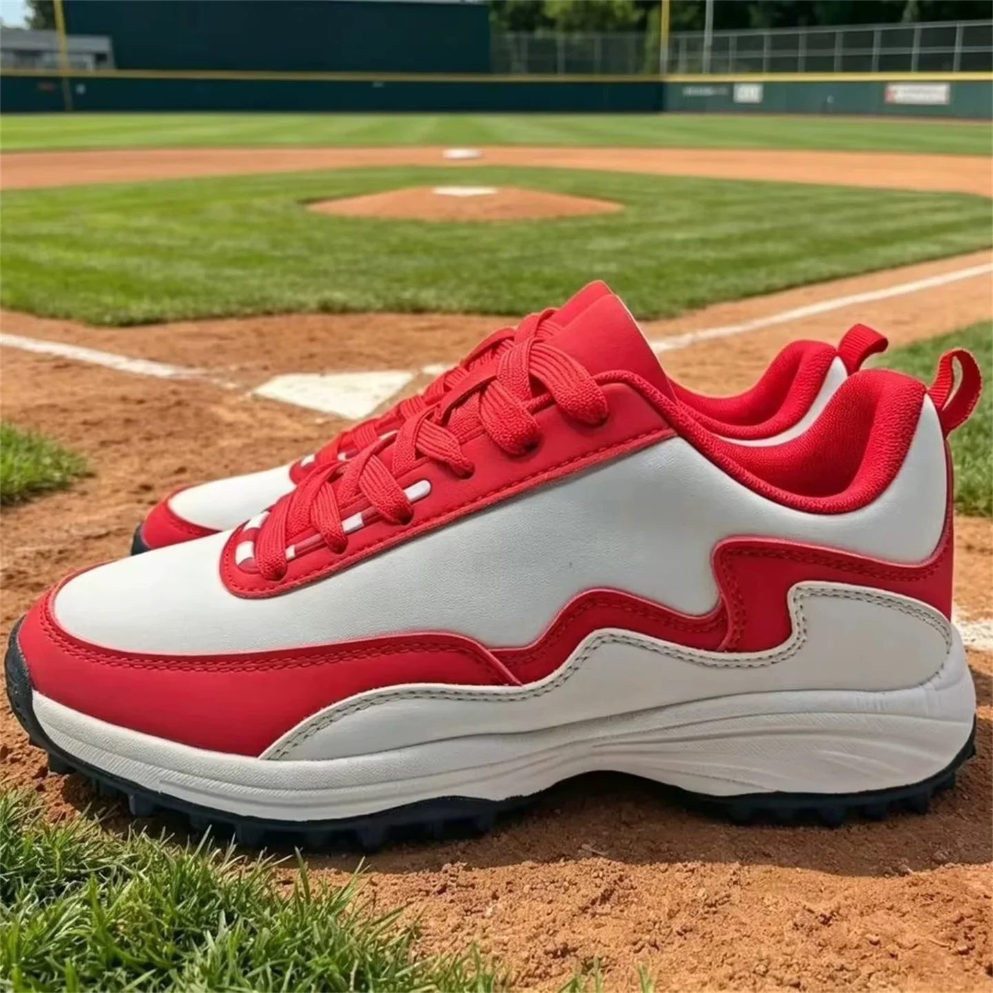 Turf Baseball Shoes – Studded Outsole, Non-Slip & Shock-Absorbing, Suitable for All Seasons; Available in Red/Blue; Unisex