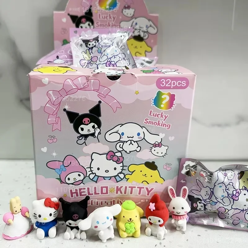 32 sztuk/pudło Sanrio ołówek z gumką Hello Kitty moja melodia Kuromi Cinnamoroll szkolne artykuły papiernicze gumka dla dzieci artykuły szkolne hurtownia