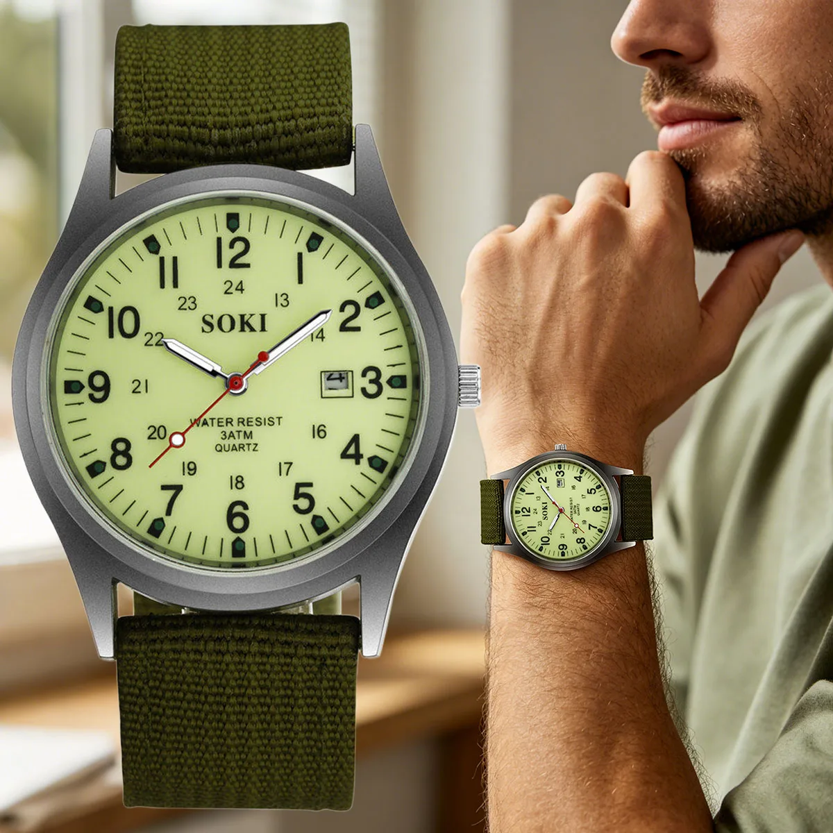 

Casual Sport Fashion Simple Men Nylon Strap Army Style Quartz Watches Anniversary Gift