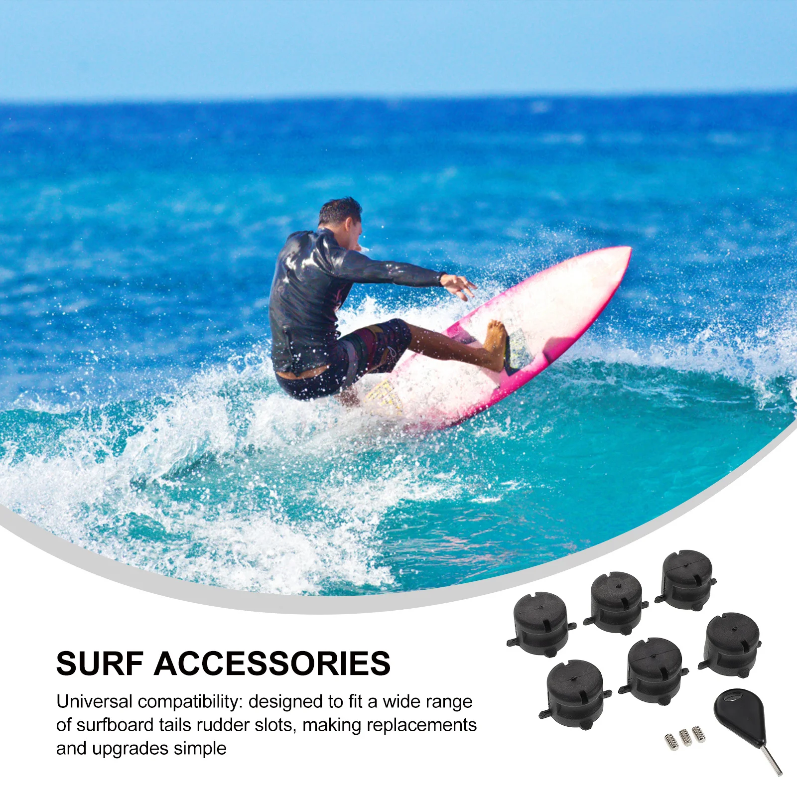 

1Set Surfboard Tails Rudder Round Cup Plug Screw Wrench Surf Accessories Durable Marine Hardware Surfboard Fin Slot