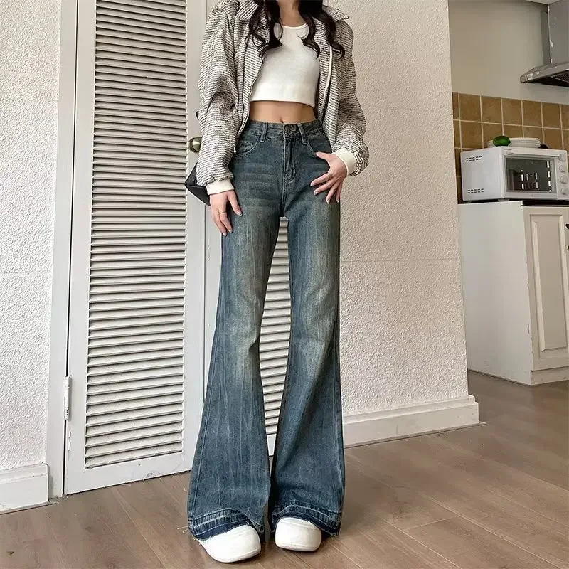 Spicy Girl Style Fringe Micro Flare Jeans Women's Petite Versatile Loose Fit Slimming Bell Bottoms Wholesale