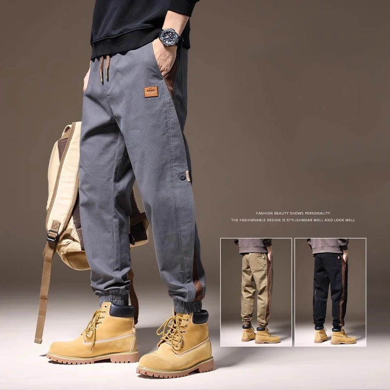 

Autumn Winter Men's Outside Work Thermal Pants New Button Spliced Design Cargo Trousers Plush Thicken Casual Harem Pants Male