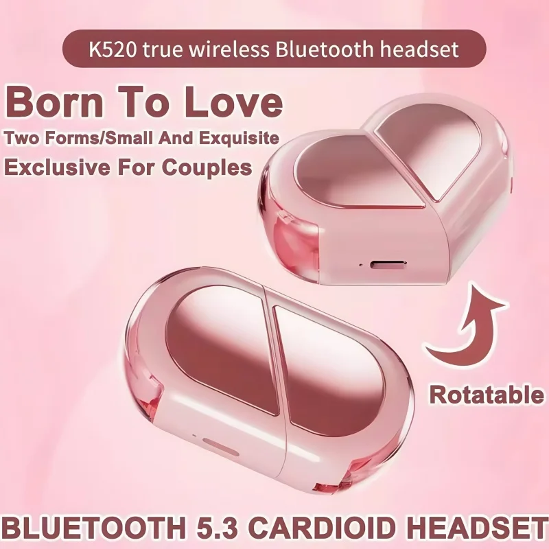 

K520 High Quality Bluetooth5.3multifunctional Creative HI-FI Rotatable Splicing Low Latency Earphone Heart Wireless Earphone TWS