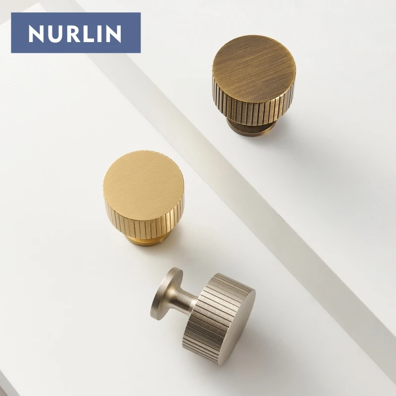 Nurlin Solid Brass Art Deco Style Vertical Lines Linear Kitchen Cabinet Knobs Silver Nickel Drawer Handle Pull