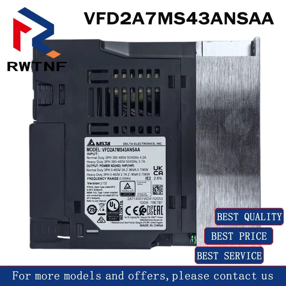 

Brand New Genuine VFD2A7MS43ANSAA Delta MS300 Variable Frequency Drive 0.75KW 380V,100% original