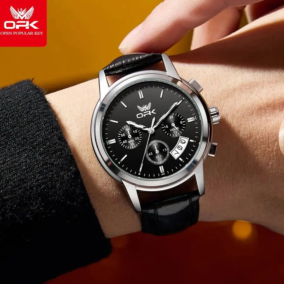 OPK 6051 ساعة رجالي بسيطة أصلية ساعة كوارتز الفولاذ المقاوم للصدأ تاريخ الساعات للرجل مقاوم للماء مضيئة هدايا رجالي Reloj