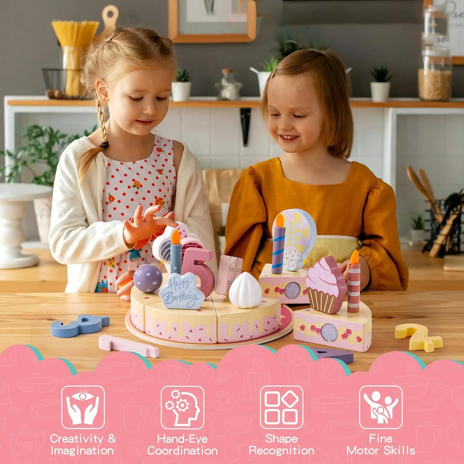 Drewniane zabawki kuchenne Zabawki do cięcia ciasta Zestaw do zabawy Jedzenie Zabawki dla dzieci Montessori Tea Party Nauka Zabawki edukacyjne na prezenty