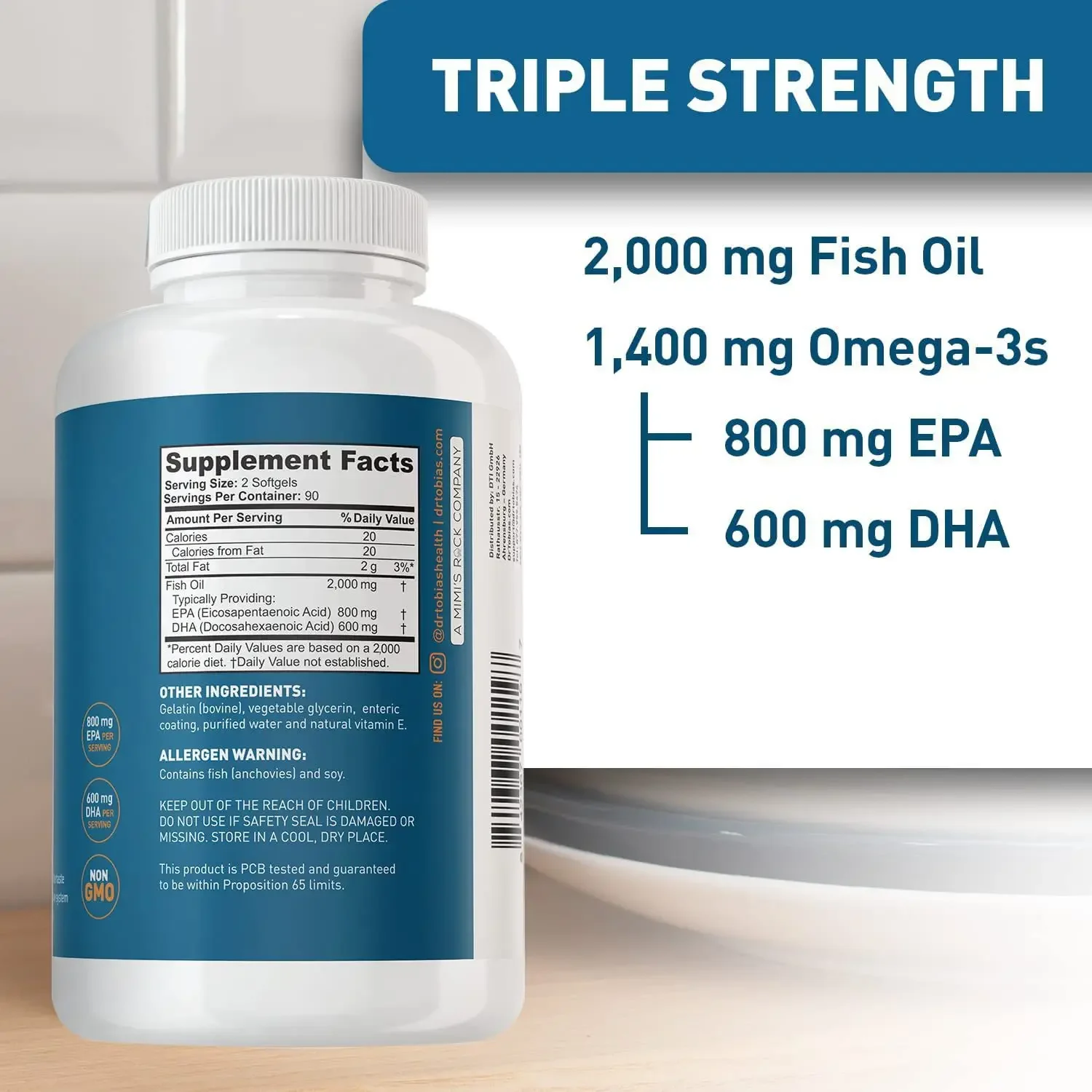 1 Bottles Deep Sea Fish Oil Omega 3 Supplements EPA ＆ DHA Health Brain Function Healthy Skin and Nails