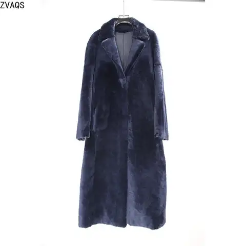 ZVAQS Natural Merino Sheepskin with Wool Attached Coats Luxury Long Real Fur Coat 124cm Woman Clothing Winter Outerwears шуба