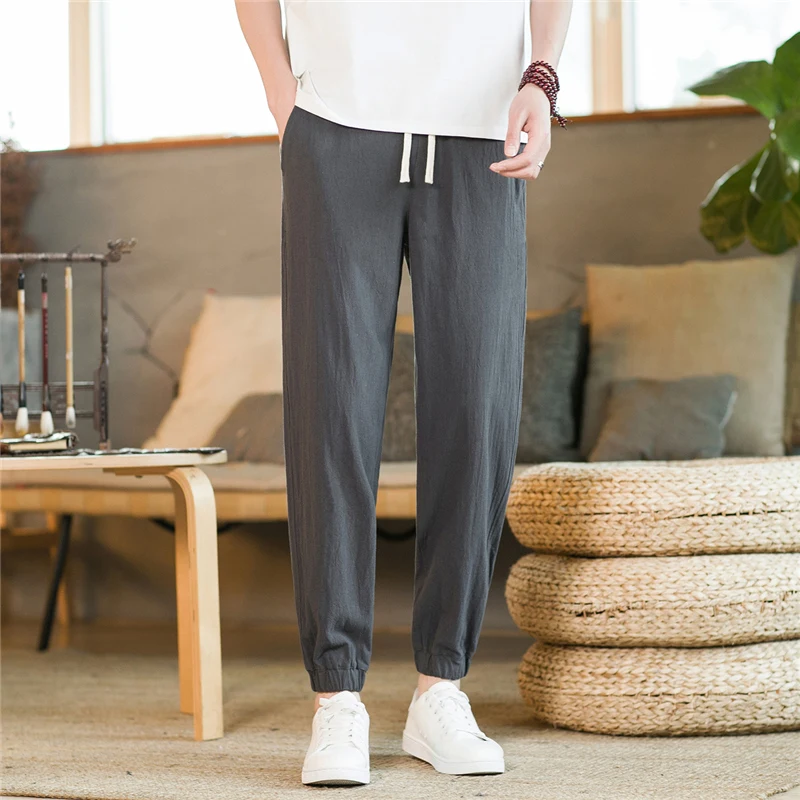 

Men's New Four Seasons Cotton and Linen Pants Big Size Loose Chinese Style Casual Solid Color Outdoor Breathable Jogger Pants