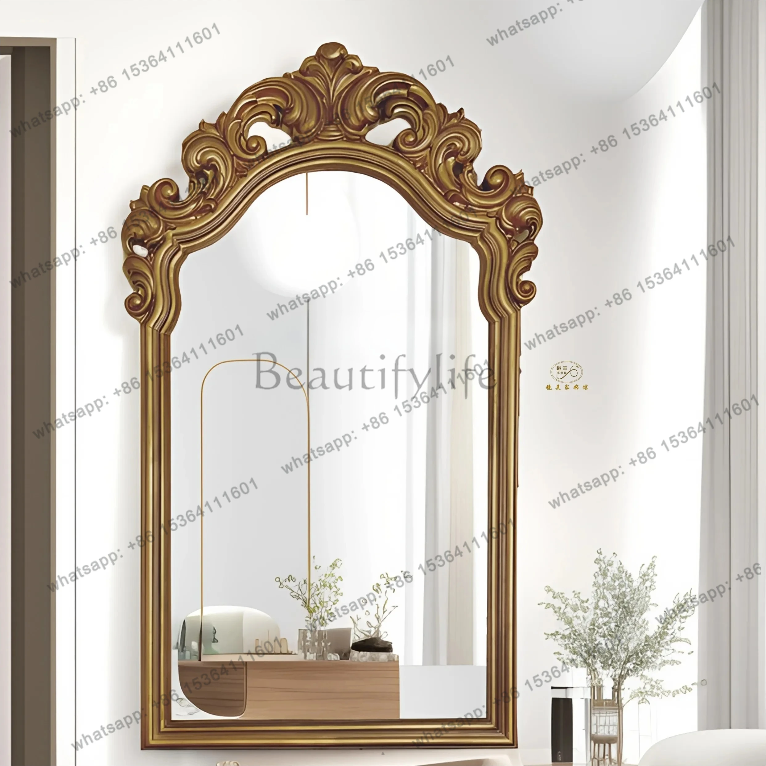 

French retro carved full-length mirror American luxury fitting mirror European floor-standing mirror wall-mounted home use