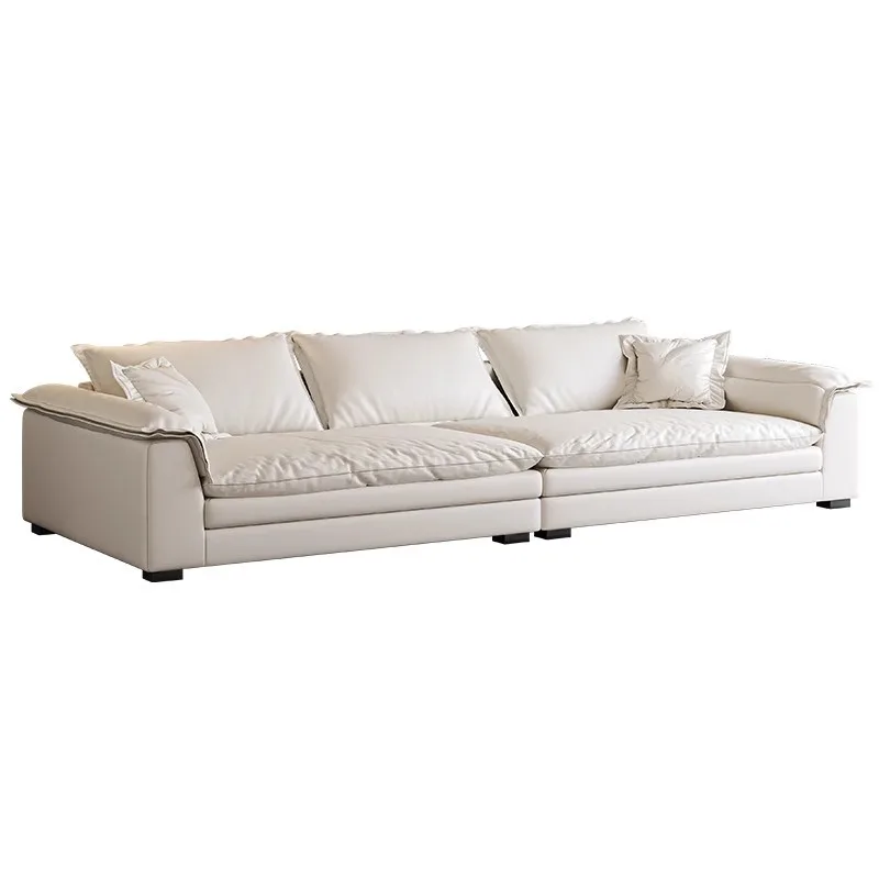 simple Italian-style homestay and modern three or four-person apartment cat scratching leather sofa double cushion
