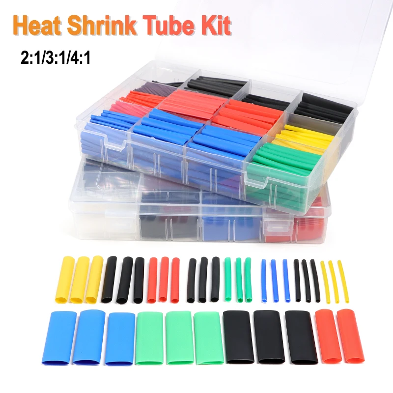 2:1/ 3:1/4:1 Heat Shrink Tube Set 73~900pcs Shrinkage Tubing Kit Cable Repair Protecter Wire Insulation Thermoresistant Sleeving