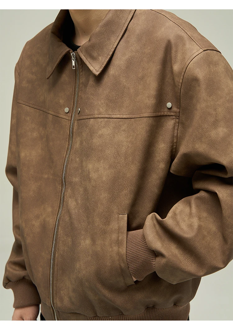 Blouson aviateur en daim avec fermeture éclair pour hommes, veste à revers court, vêtements d'extérieur Hip Hop, rétro, américain, rue, décontracté, beau, automne, y2k