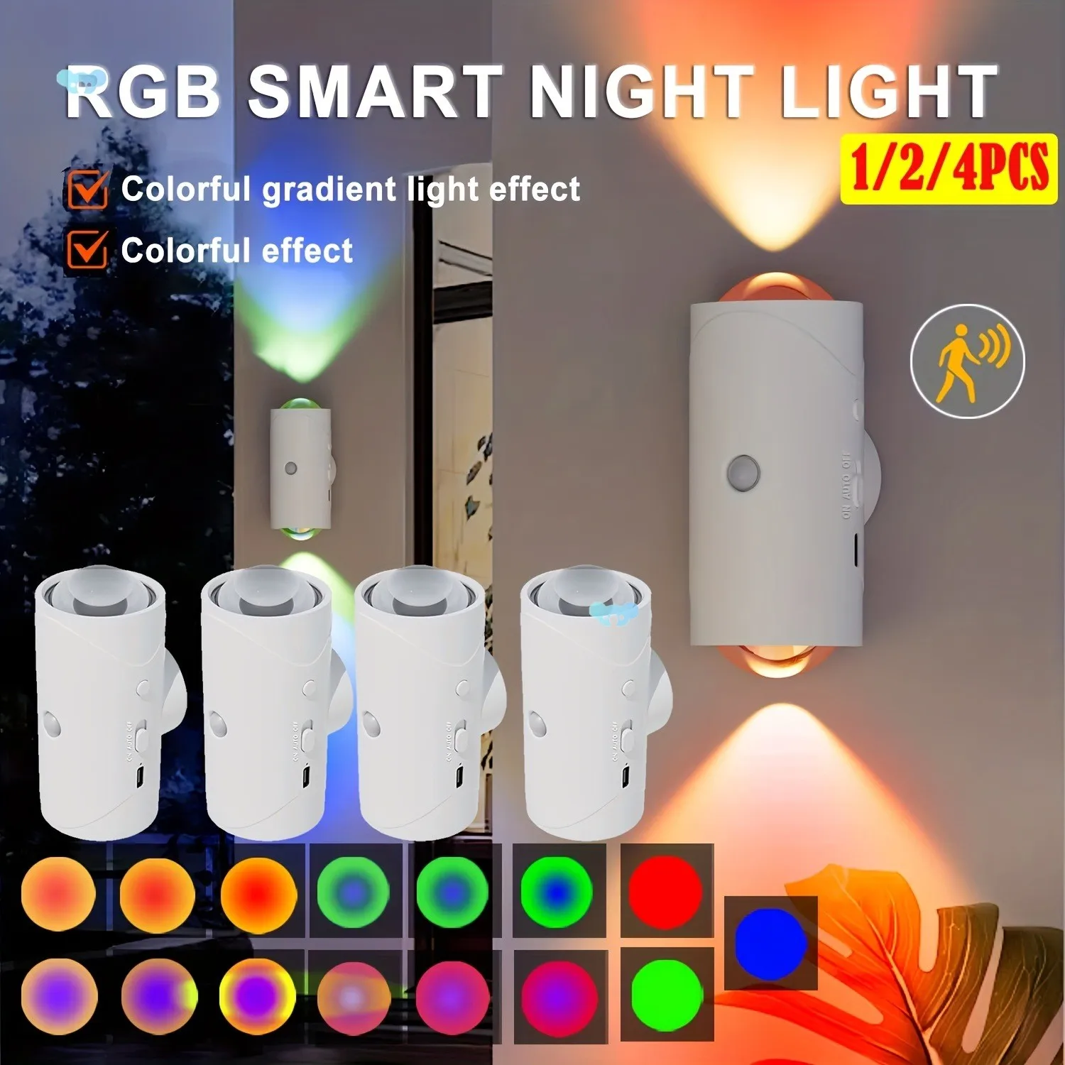 Colorful RGB Intelligent Night Light Bedroom Living Room Infrared Induction Magnetic Atmosphere Lamp Long Endurance USB Charging