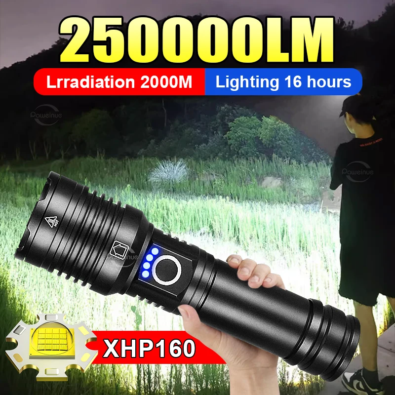 2024 Latest and Strongest XHP160 Flashlight High Power LED Torch Tactical Flashlight Outdoor Camping Emergency Lighting Lantern