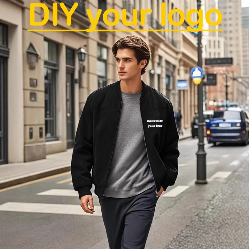 DIY Customize Your Logo Autumn Retro Men's Jacket Casual Zipper Pocket Top Men's Coat Long Sleeve Men's Wear