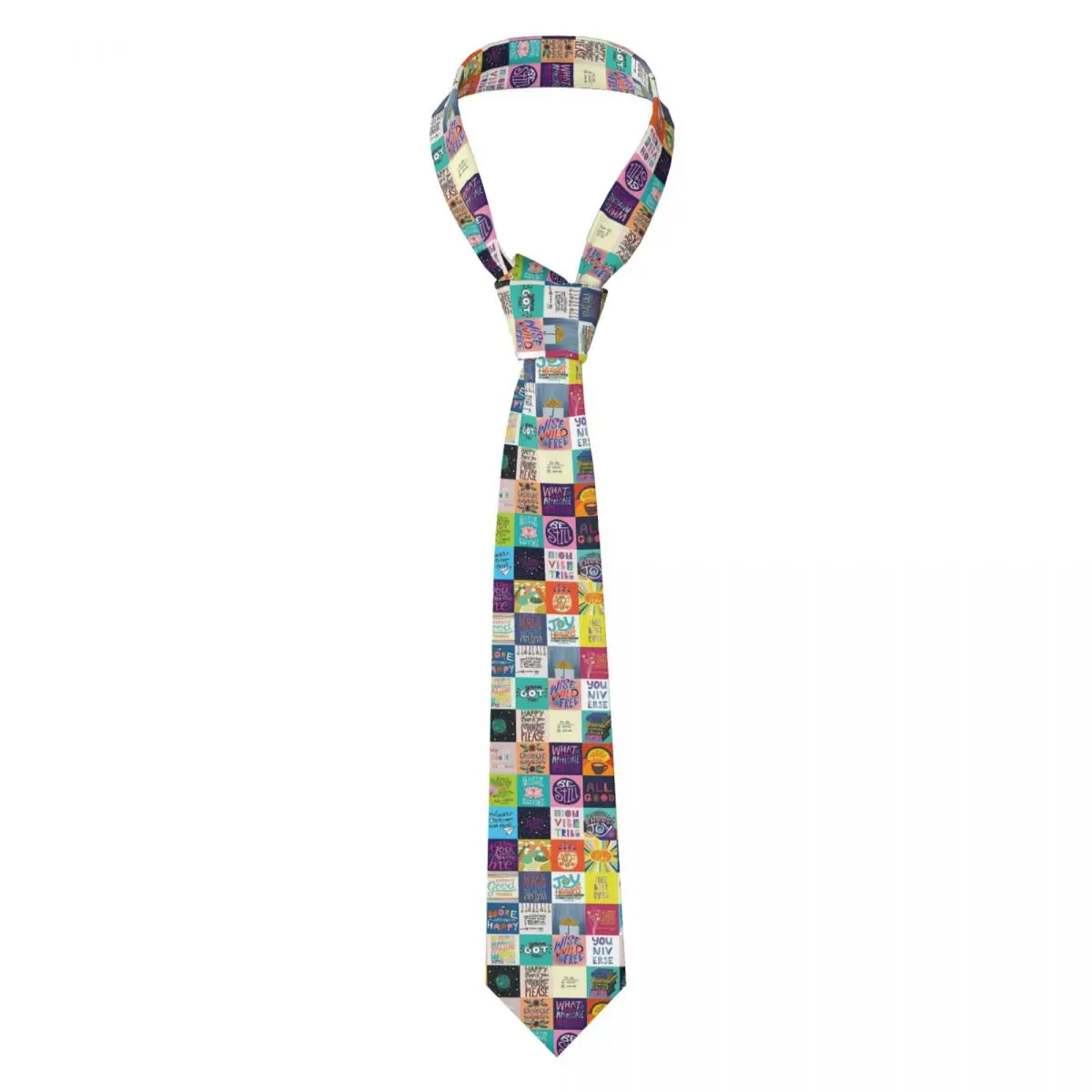 Positivity Patchwork Necktie for Men Silk Polyester 8 cm Neck Ties Party Business Tie Classic Gravatas