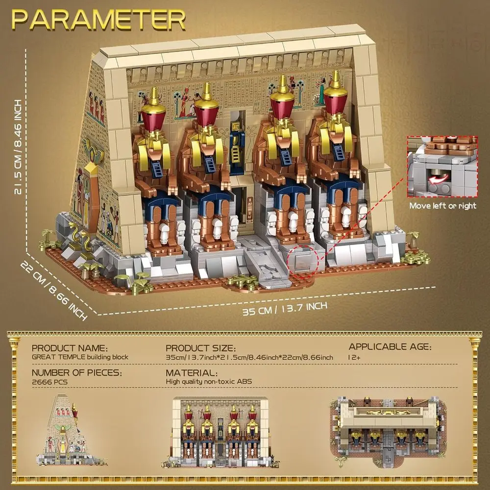 Kit educativo de construcción del templo egipcio para adultos: juguete para amantes de la historia con estatuas, jeroglíficos, mayores de 12 años