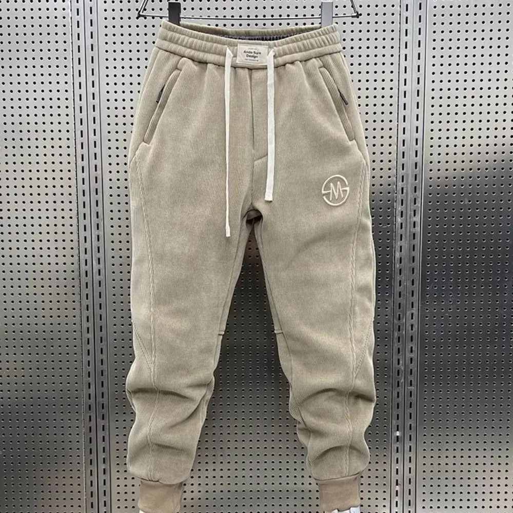 

Autumn Winter 2025 Corduroy Fleece Thickened Casual High-end Men's Leggings Fashion Zipper Pocket Sweatpants Cargo Pants Men