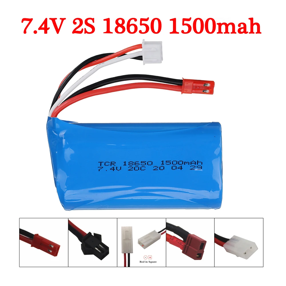 7.4V 1500mAh 2S 18650 lipo battery For Udi U12A Syma S033g Q1 H100 H101 H102 H103 FT009 rc boats model parts EL-2P/SM/JST/T Plug